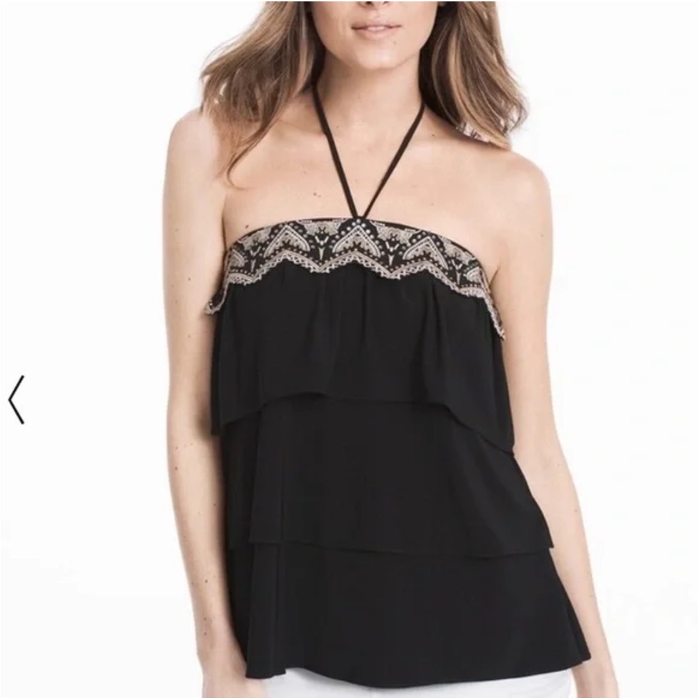 WHBM Embroidered Tiered Halter Babydoll Top Y2K